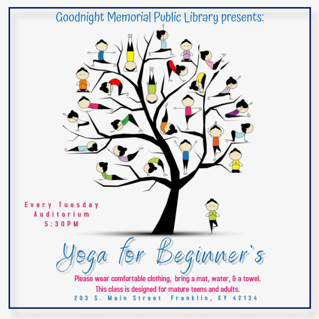 A cartoon graphic of a tree where the branches are tipped with ladies in various yoga positions.